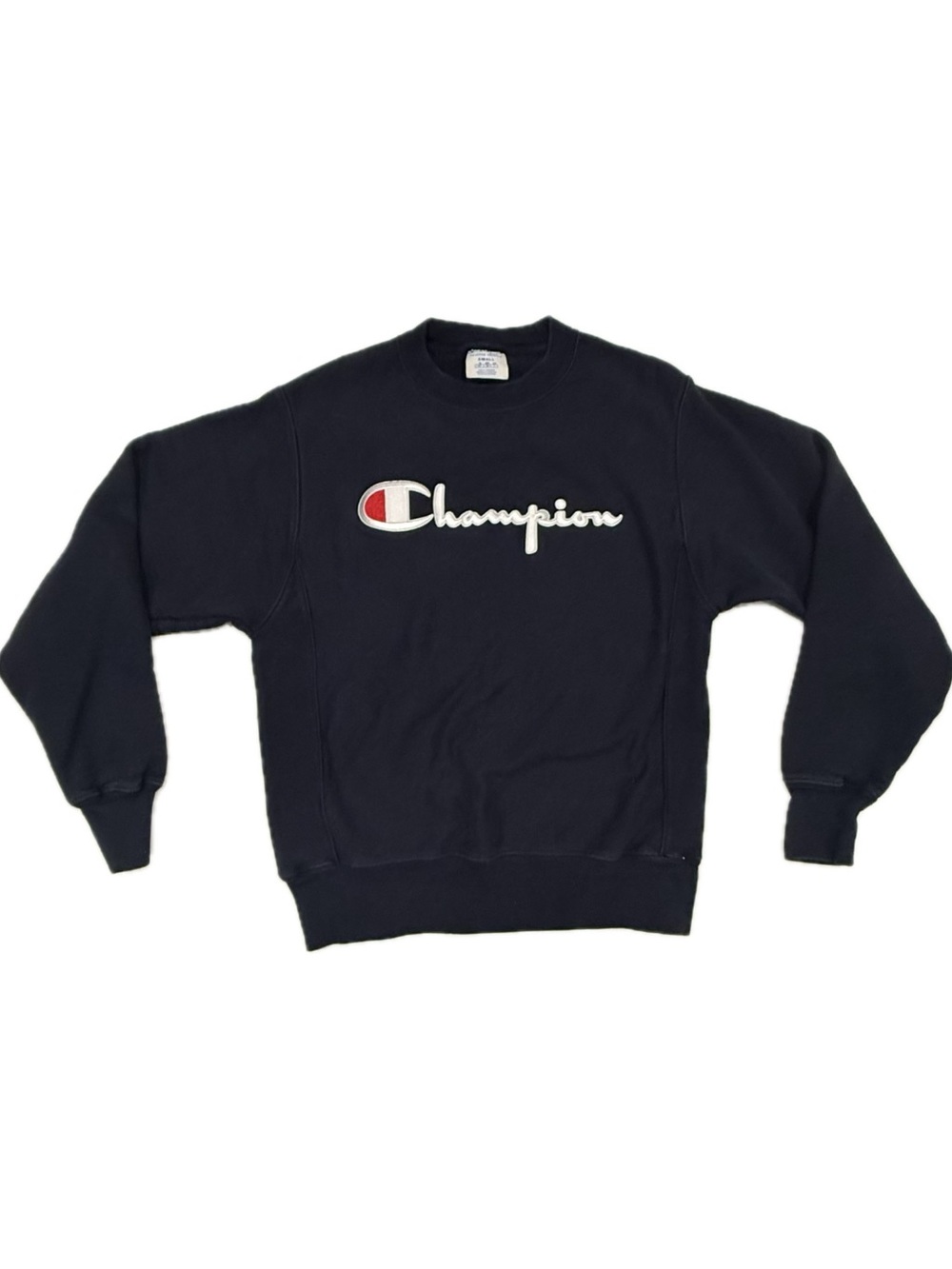 Reverse Weave Champion Men’s Size Small Navy Blue Sweatshirt With Logo Patched